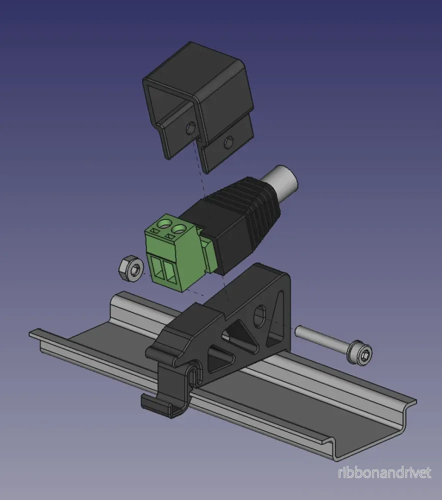 DIN-skenefäste för Barrel Jack-adapter - Bild 2