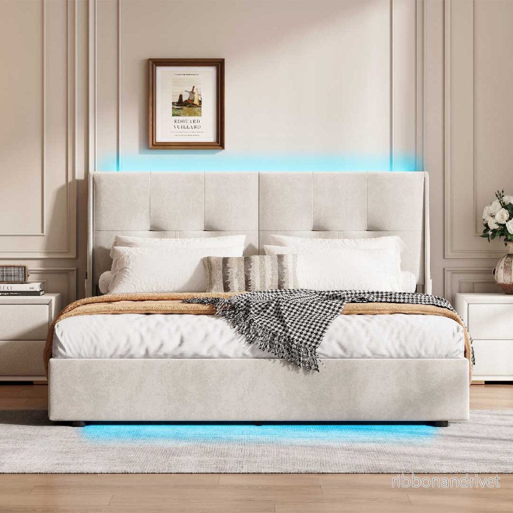 Yelenaro Kontinentalsäng 140/160x200cm med LED & förvaring – Samt Beige
