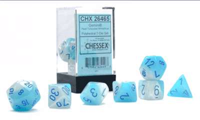 Gemini Polyhedral Pearl Turquoise-White/Blue Luminary 7-Die Set Gemini Polyhedral Pearl Turquoise-White/Blue Luminary 7-Die Set