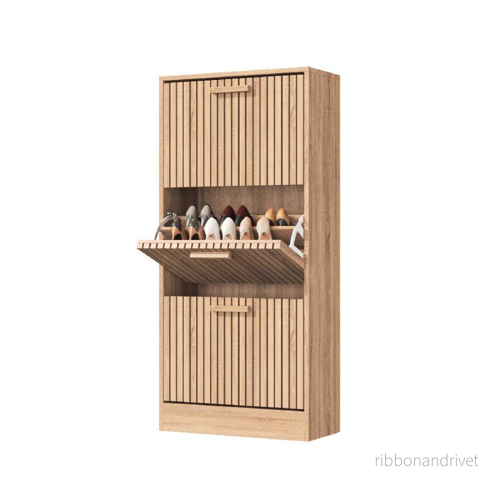 Yelenaro skoskåp med 3 klaffar – Smalt hallskåp i trälook, 60×24×113 cm - Bild 2