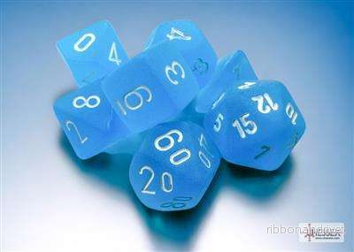 Chessex Frosted Mini-Polyhedral Caribbean Blue/White 7-Die Set Chessex Frosted Mini-Polyhedral Caribbean Blue/White 7-Die Set
