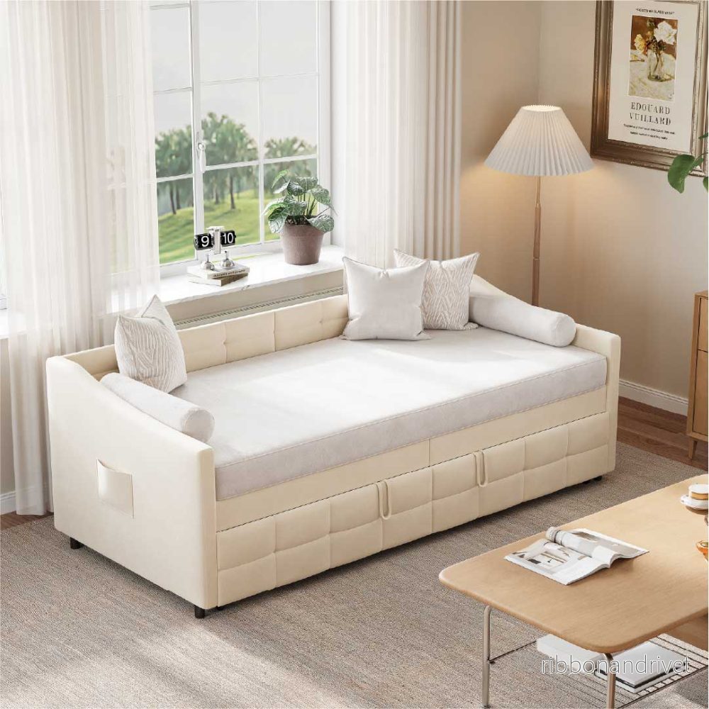 Yelenaro bäddsoffa utdragbar med ribbotten – 2-i-1 bäddsoffa 90×200 Yelenaro bäddsoffa utdragbar med ribbotten – 2-i-1 bäddsoffa 90×200