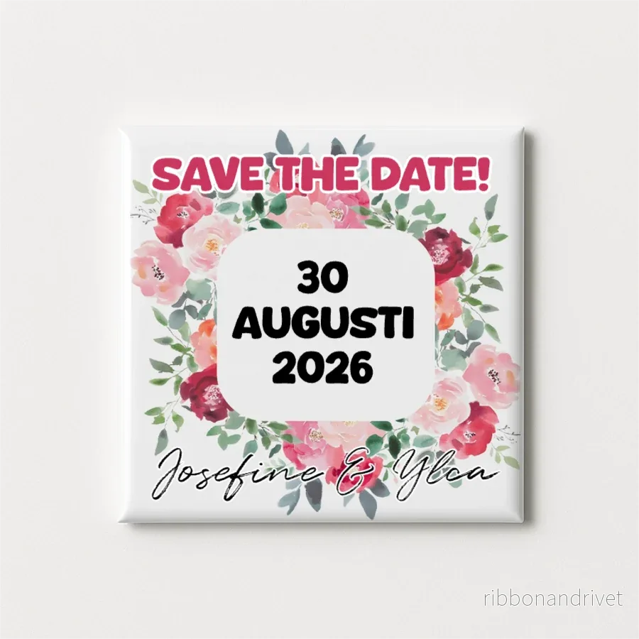 Rosa blommor | Save the date | Magnet