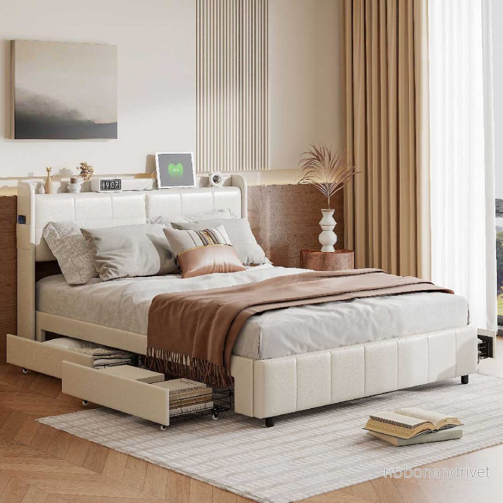 Yelenaro stoppad säng 140/160x200 cm med LED, USB & 4 lådor - Bild 2