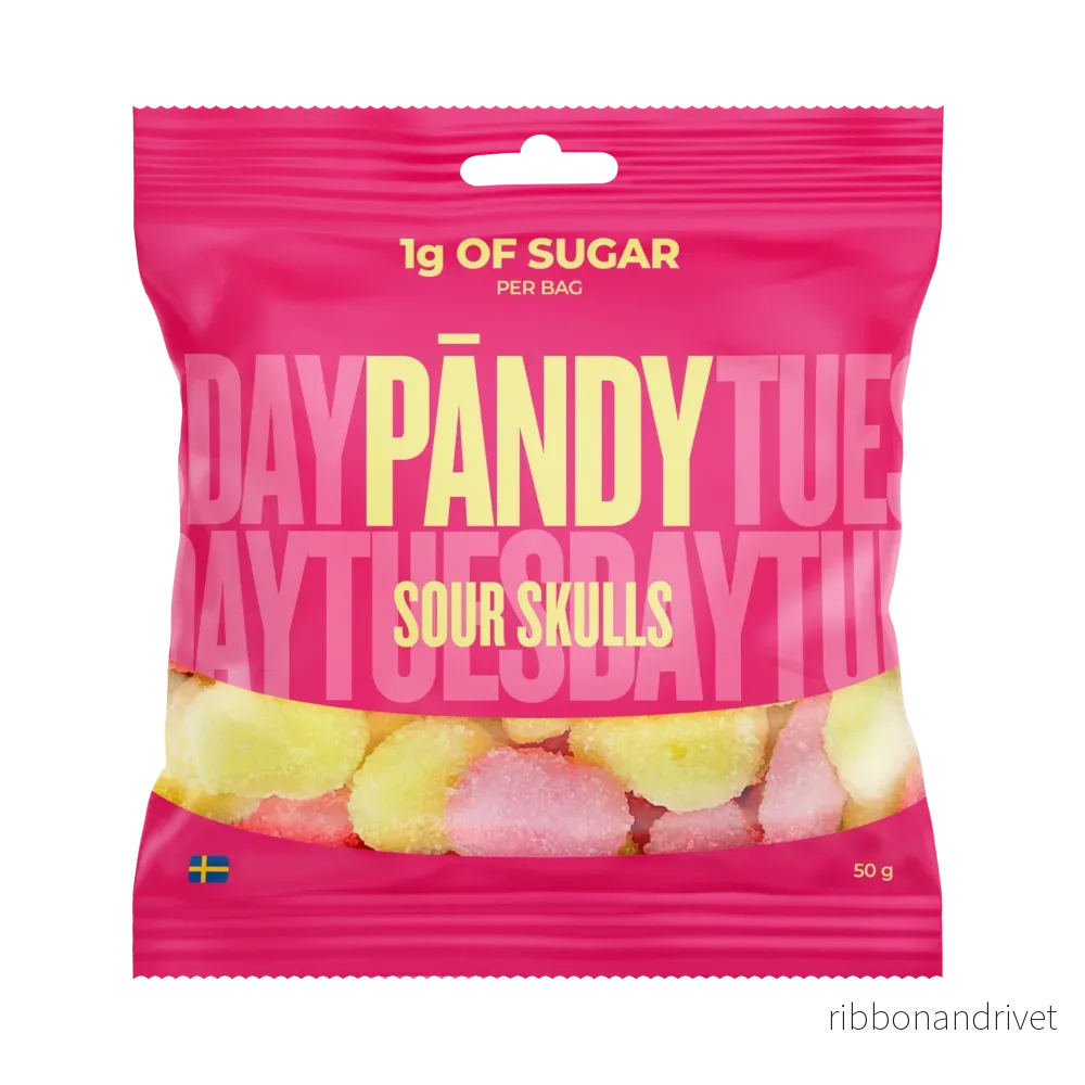 Pändy Sour Skulls 50 g – Godis med 1 g socker Pändy Sour Skulls 50 g – Godis med 1 g socker