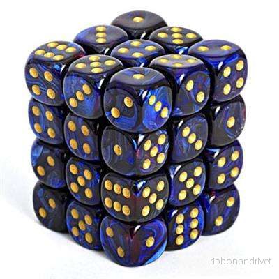 Chessex Signature 12mm d6 med pips Dice Blocks (36 Dice) - Scarab Royal Blue med guld