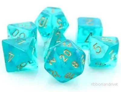 Chessex Borealis Polyhedral Tärningsset Teal/Guld Luminary - Bild 3