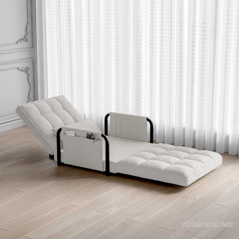 Yelenaro 4-i-1 Bouclé-bäddfåtölj – Justerbar soffa, schäslong och gästsäng i ett - Bild 3