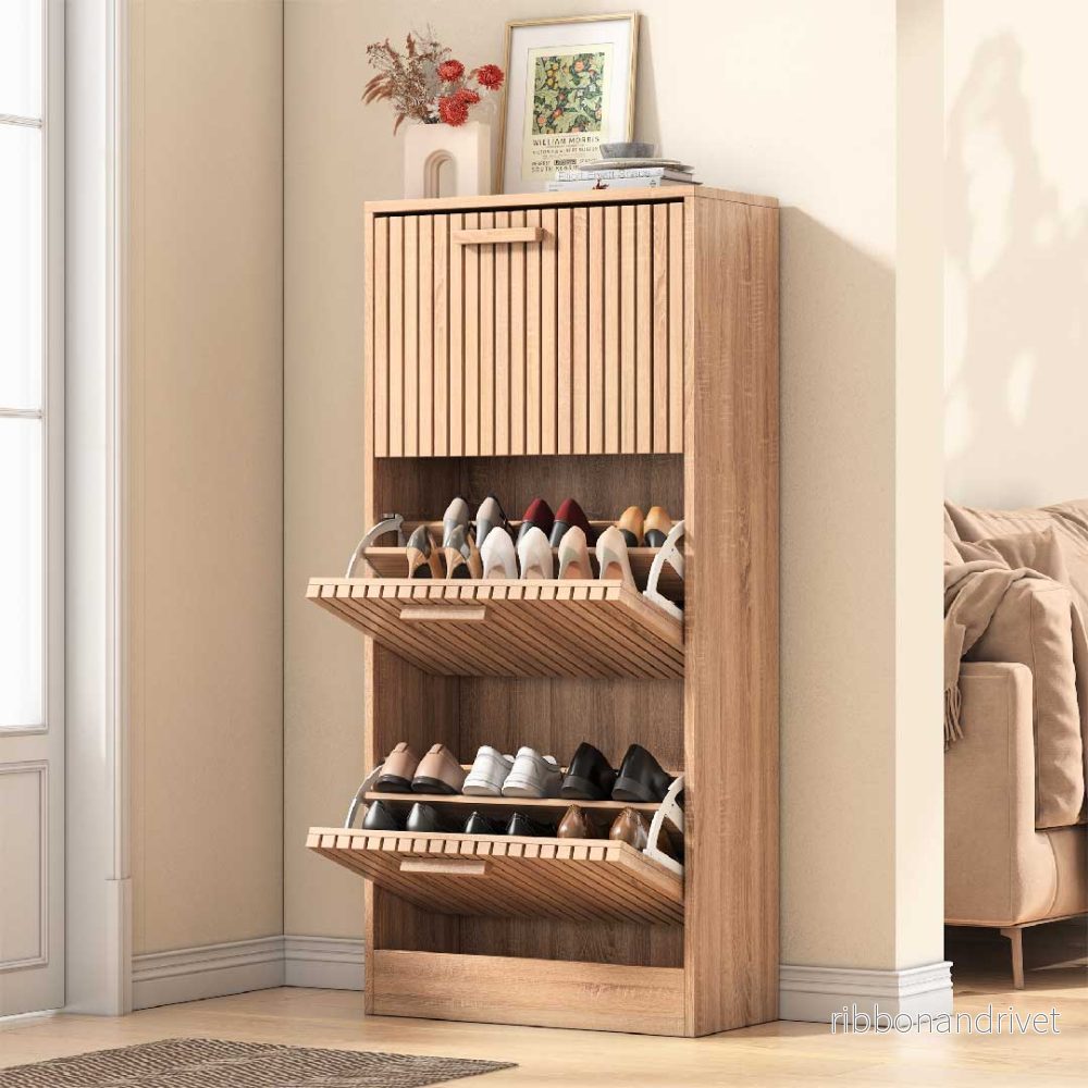 Yelenaro skoskåp med 3 klaffar – Smalt hallskåp i trälook, 60×24×113 cm Yelenaro skoskåp med 3 klaffar – Smalt hallskåp i trälook, 60×24×113 cm