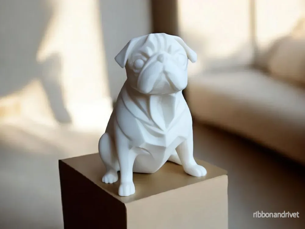 Dekorativ och minimalistisk fyllig mops-skulptur Dekorativ och minimalistisk fyllig mops-skulptur