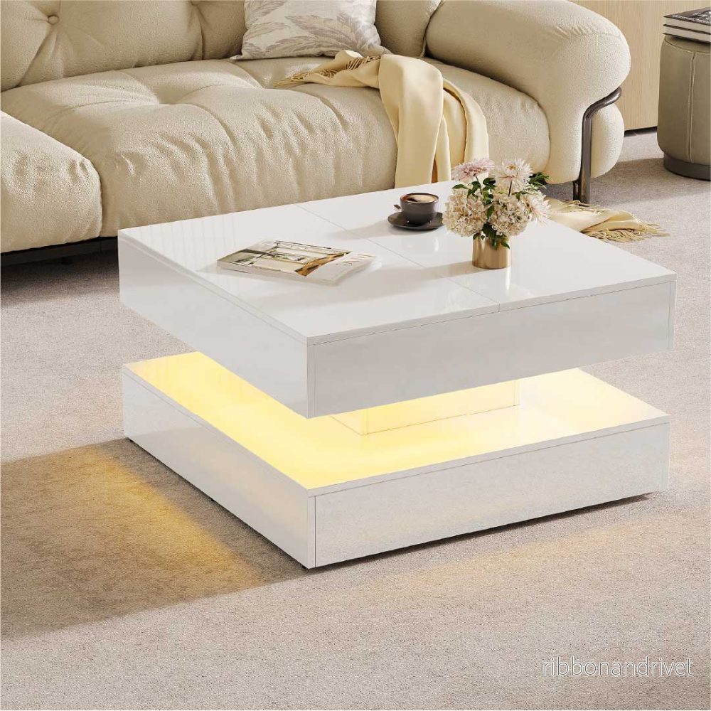 Yelenaro LED-soffbord 78×78 cm med förvaring och 2 lådor Yelenaro LED-soffbord 78×78 cm med förvaring och 2 lådor