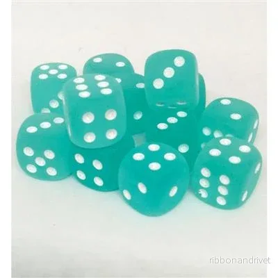 Chessex 16mm d6 med pips Tärningsblock (12 Tärningar) – Frostad Teal med Vita Chessex 16mm d6 med pips Tärningsblock (12 Tärningar) – Frostad Teal med Vita