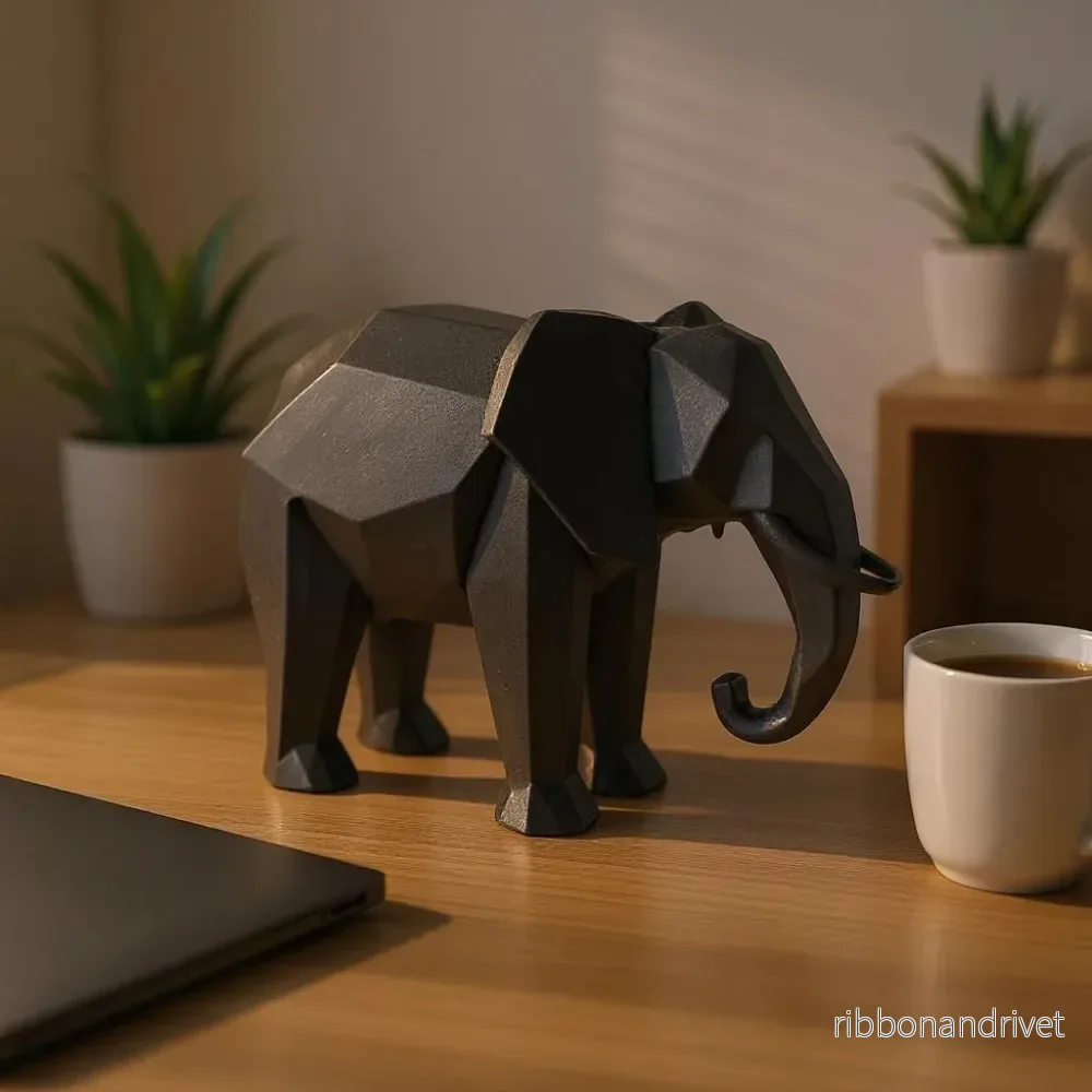 Modern Minimalistisk Low-Poly Elefant Skulptur - Bild 2