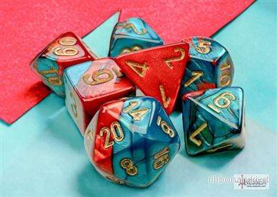 Chessex Gemini Mini-Polyhedral Red-Teal/Guld 7-Tärningsset Chessex Gemini Mini-Polyhedral Red-Teal/Guld 7-Tärningsset