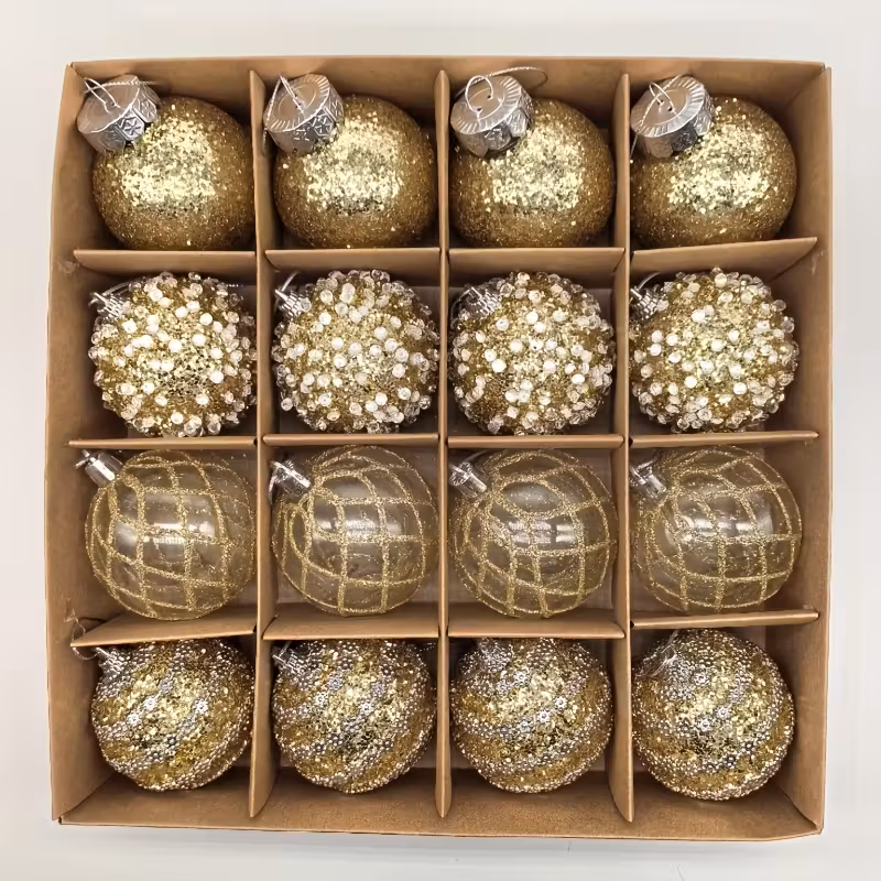 Exklusiva 16-pack julkulor med design och glitter- guld, silver, röd, vit, grön, blå,rosa - Bild 2