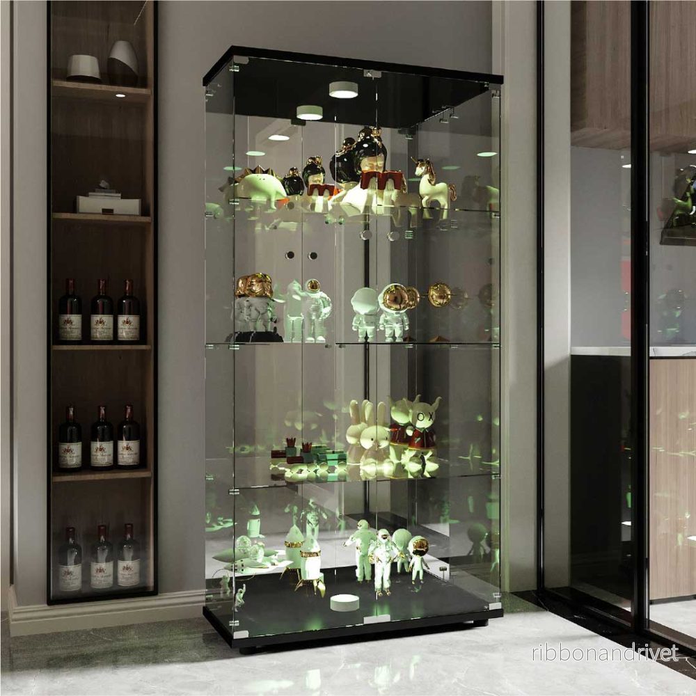 Yelenaro glasvitrin 163 cm – golvvitrin med lås, LED som tillval - Bild 2