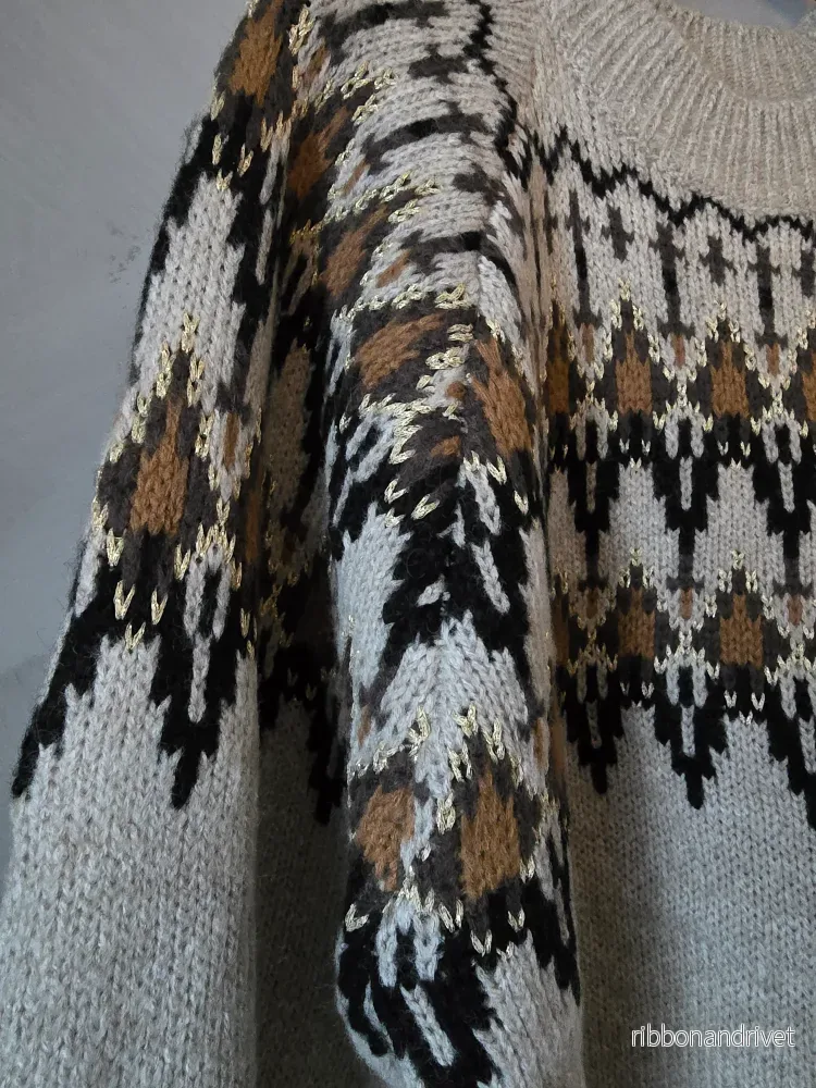 STICKAD TRÖJA Beige/grå Mönstrad - Bild 2