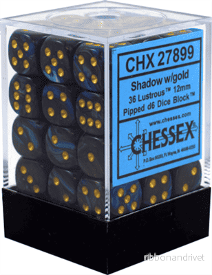 Chessex Signature 12mm d6 med pips Tärningsblock (36 Tärningar) - Lustrous Shadow med Guld