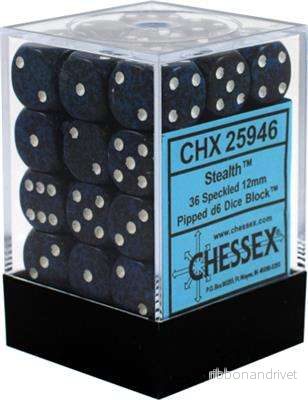 Chessex Spräcklig 12mm d6 Tärningar Blocks med Pips (36 Tärningar)