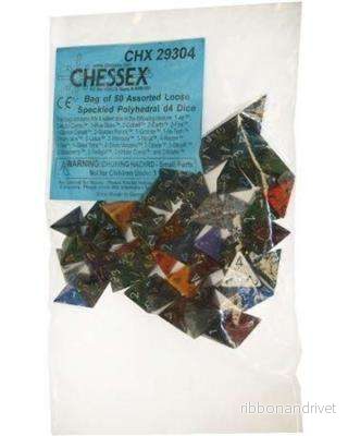 Chessex Speckled Påsar med 50 Assorterade Tärningar - Lösa Specklade Polyhedral d4 Tärningar