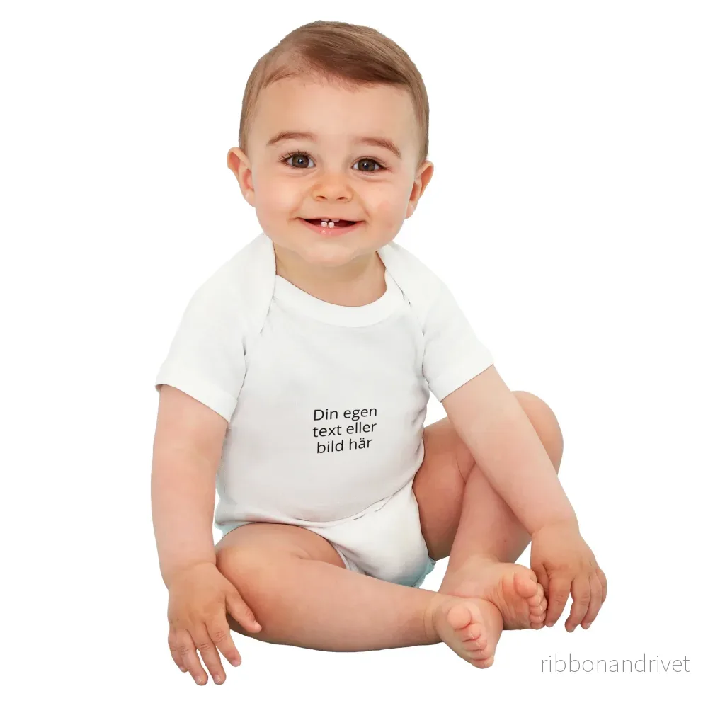 Baby ekologisk kortärmad sparkdräkt | Vit med ditt eget tryck - Bild 3