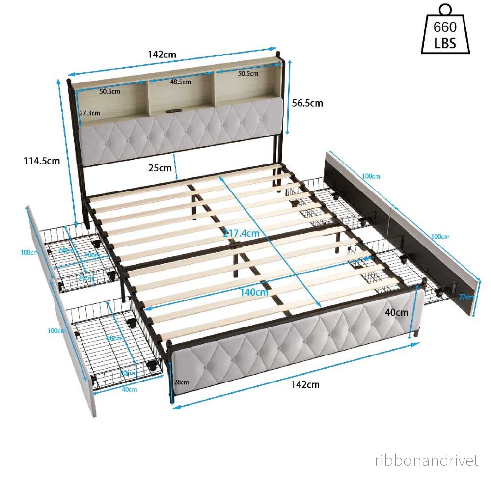 YELENARO Vadderad säng med USB, LED & förvaring – 140/160/180×200 cm - Bild 3