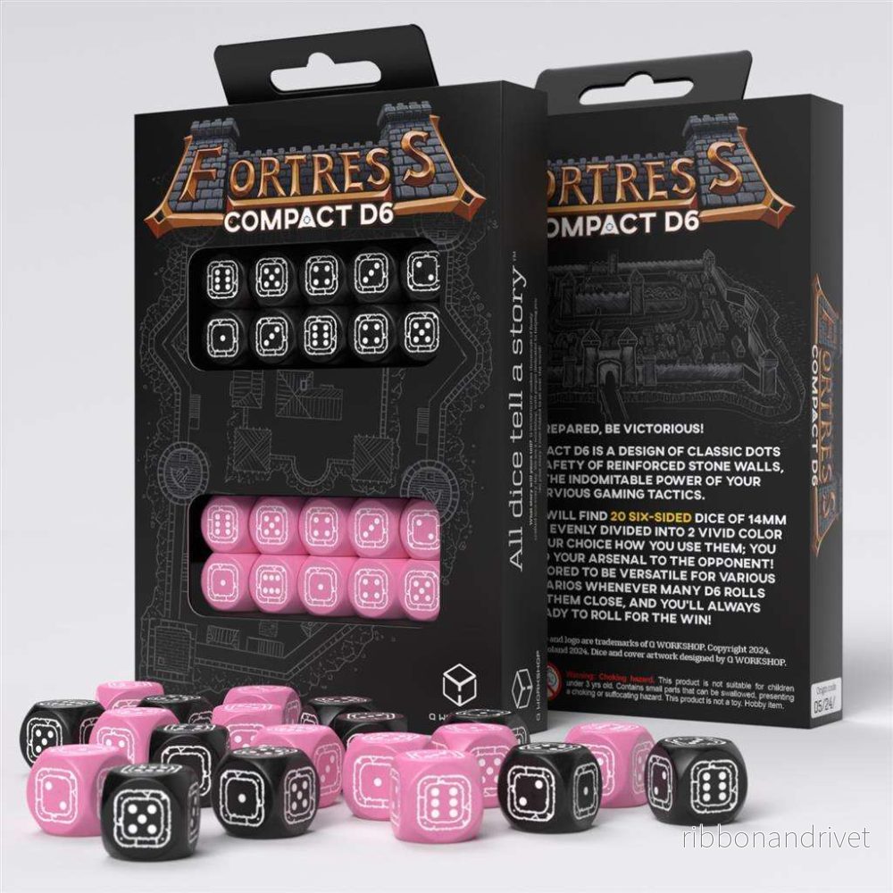 Fortress Compact D6: Black & Pink Tärningar