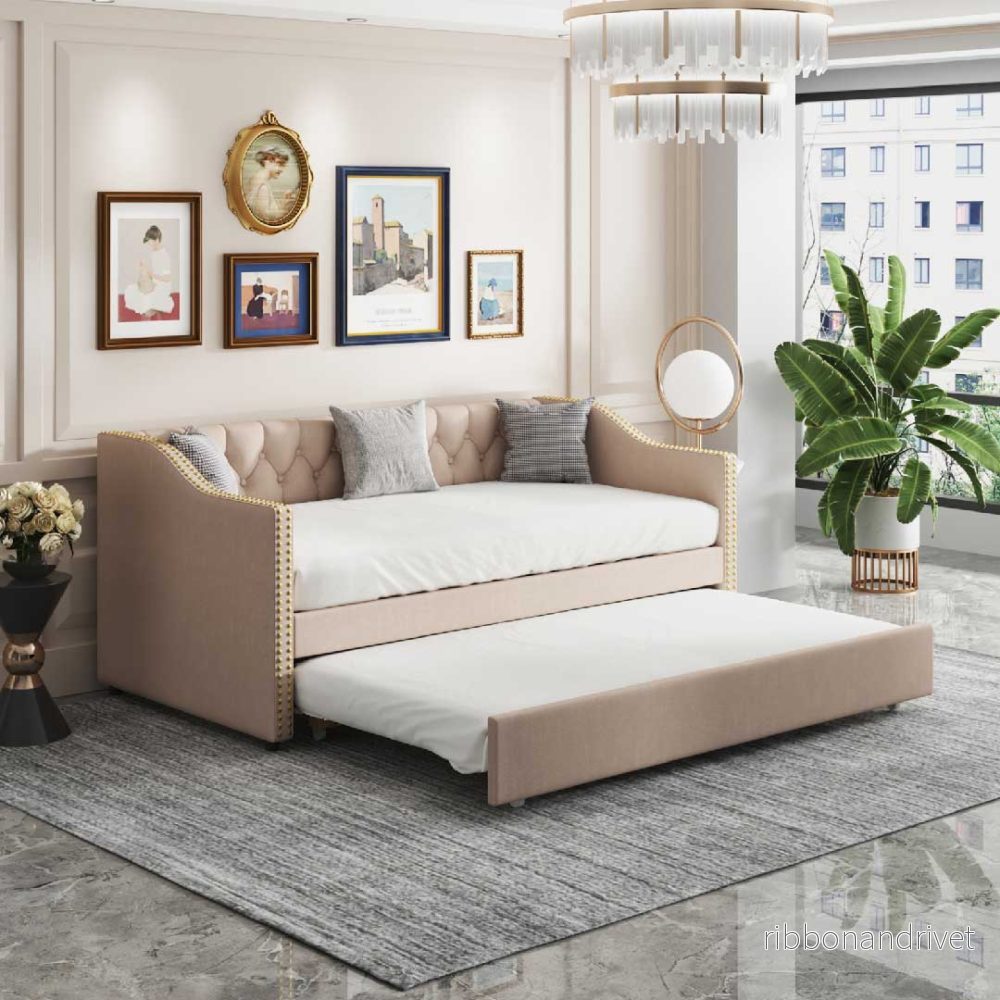 Yelenaro utdragbar bäddsoffa 90×200 cm – stoppad säng med ribbotten - Bild 2