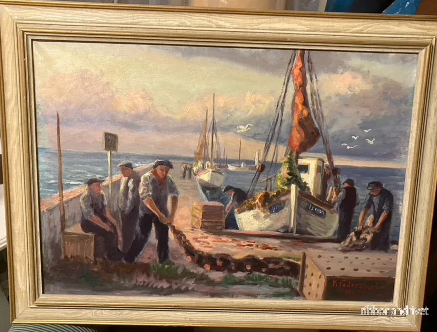 Federspiels tavla med fiskare i hamn