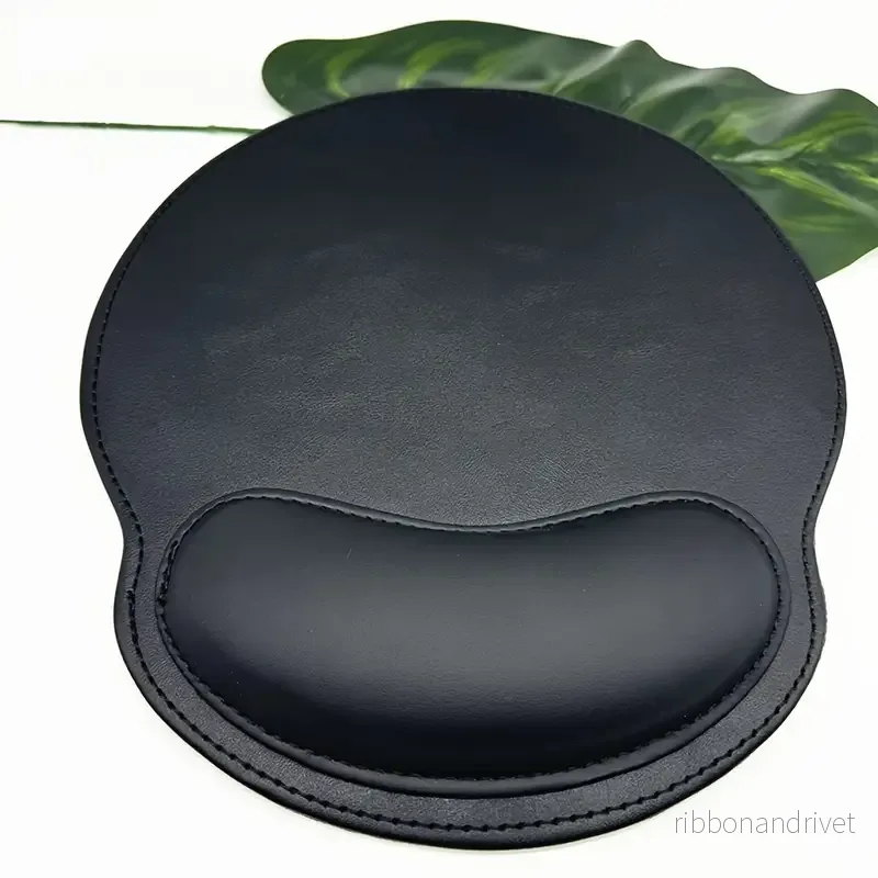Ergonomisk musmatta med handledsstöd i svart och brunt konstläder med memory foam - Bild 2