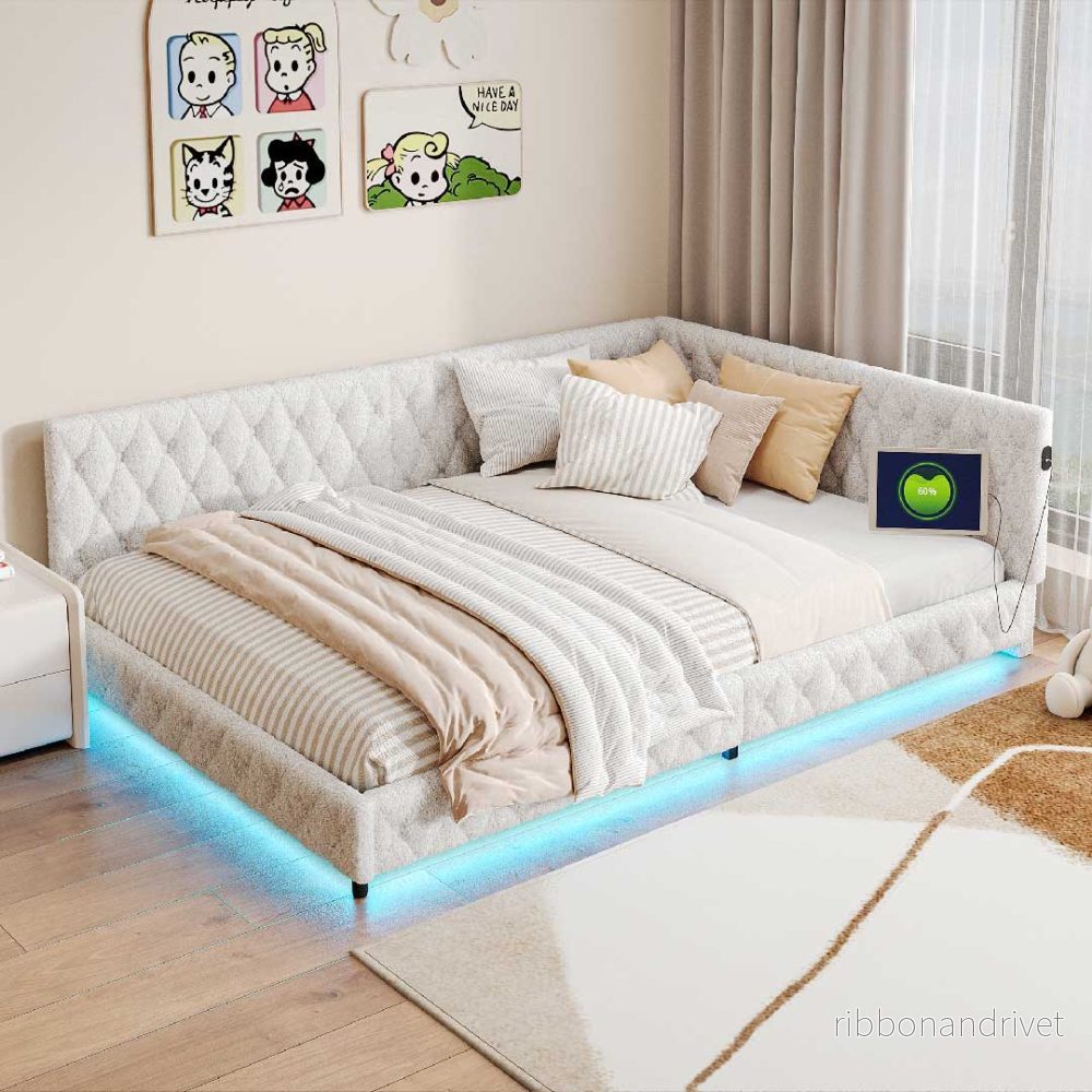 Yelenaro dagbädd 140×200 cm – Komplett stoppad säng med ribbotten, LED & USB - Bild 2