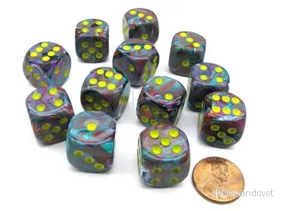 Chessex 16mm d6 Dice Blocks (12 Dice) - Festive Mosaic/Yellow - Bild 2