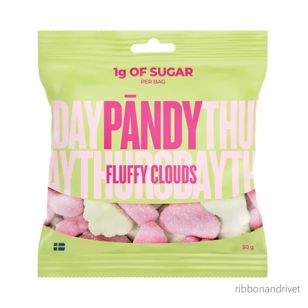 Pändy Fluffy Clouds 50 g – Godis med 1 g socker Pändy Fluffy Clouds 50 g – Godis med 1 g socker