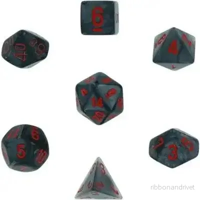 Chessex Velvet 7-Tärningsset – Svart med Röd