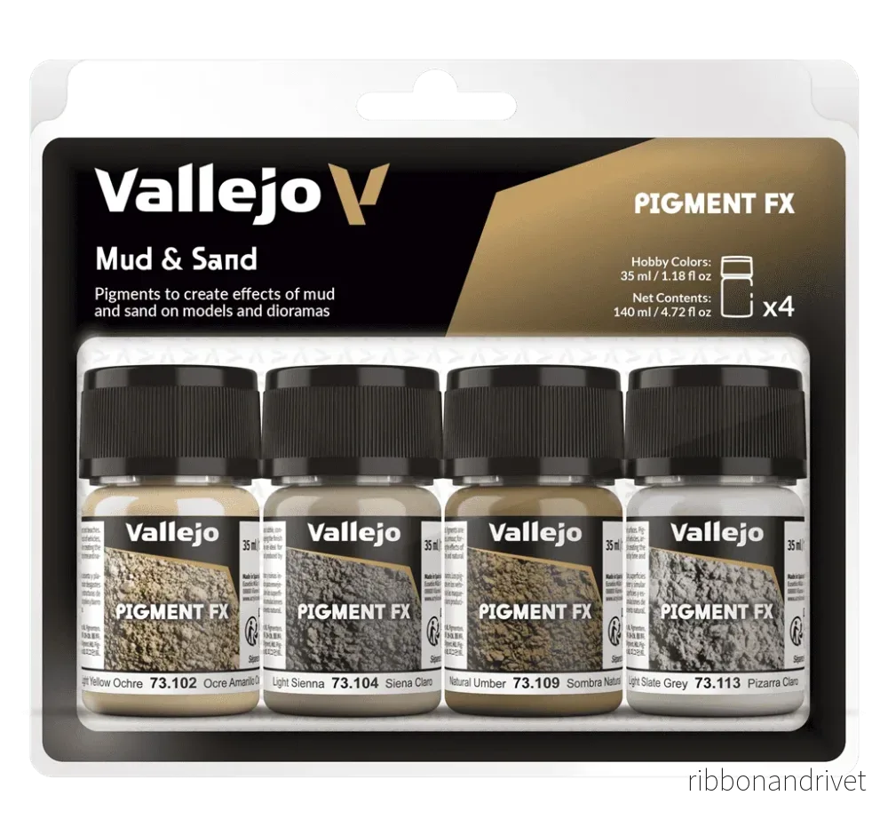 Vallejo Pigments – Mud & Sand, set med 4 pigment à 35 ml