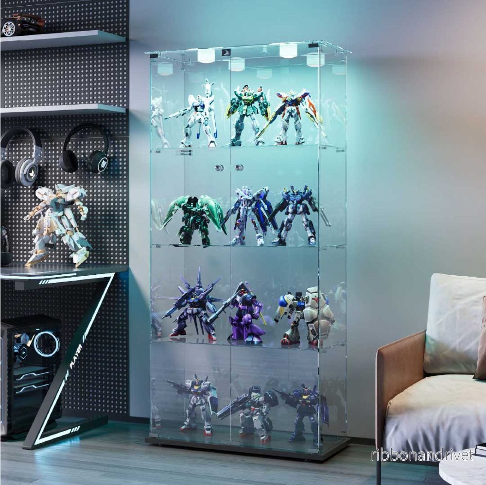 Yelenaro Glasskåp 163×80×35 cm – LED Samlarskåp i glas med dörrar & lås - Bild 2