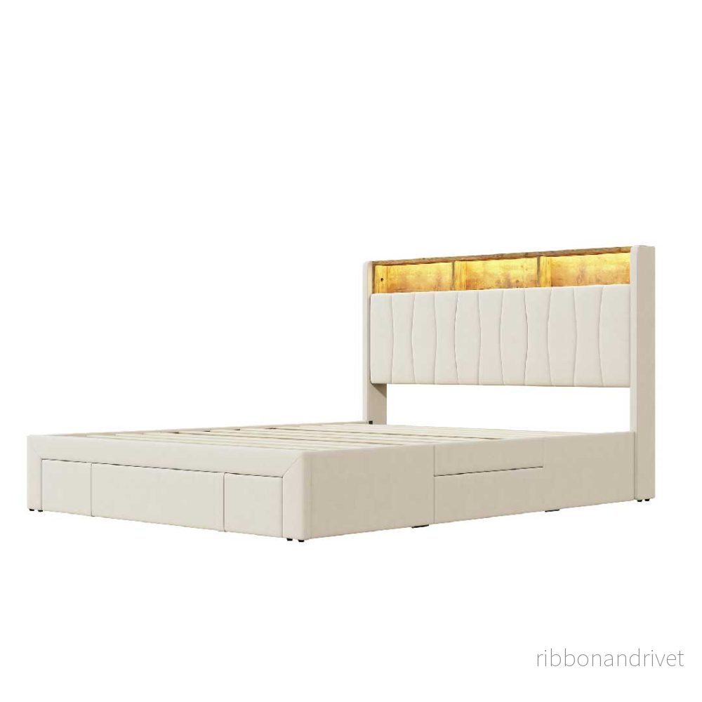 Yelenaro LED-kontinentalsäng 160×200cm – Med USB & förvaring - Bild 2