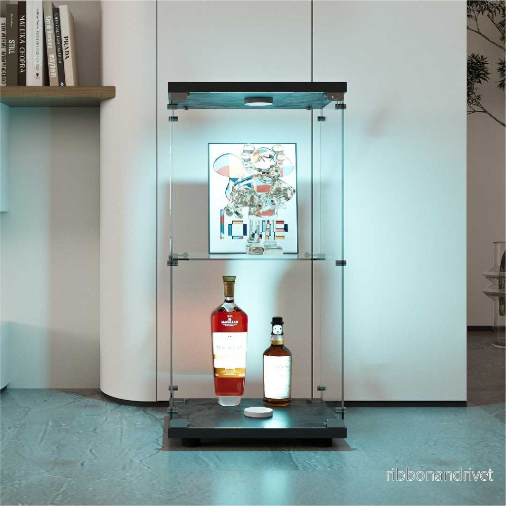 LED-glasmonter med lås – 2-vånings glasskåp, samlarmonter i trä och glas LED-glasmonter med lås – 2-vånings glasskåp, samlarmonter i trä och glas