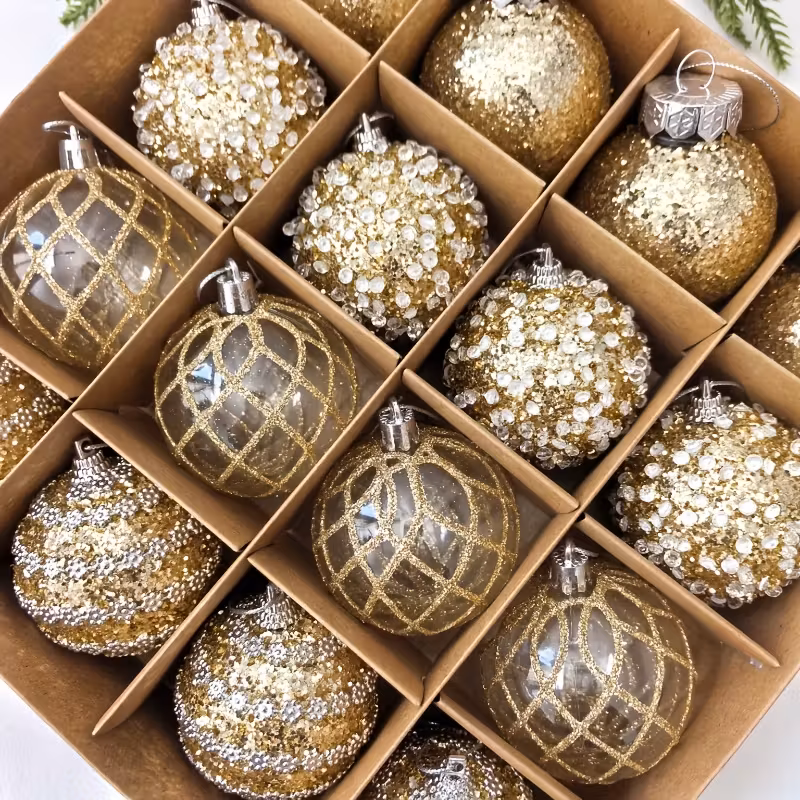 Exklusiva 16-pack julkulor med design och glitter- guld, silver, röd, vit, grön, blå,rosa Exklusiva 16-pack julkulor med design och glitter- guld, silver, röd, vit, grön, blå,rosa