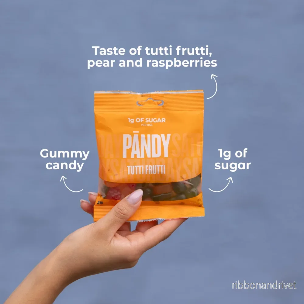 Pändy Tutti Frutti 50 g – Godis med 1 g socker - Bild 2