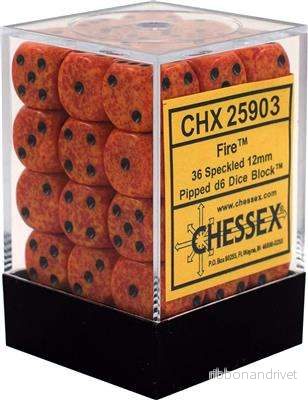 Chessex Spräcklig 12mm d6 Tärningsblock med Pips (36 Tärningar) - Eld - Bild 2