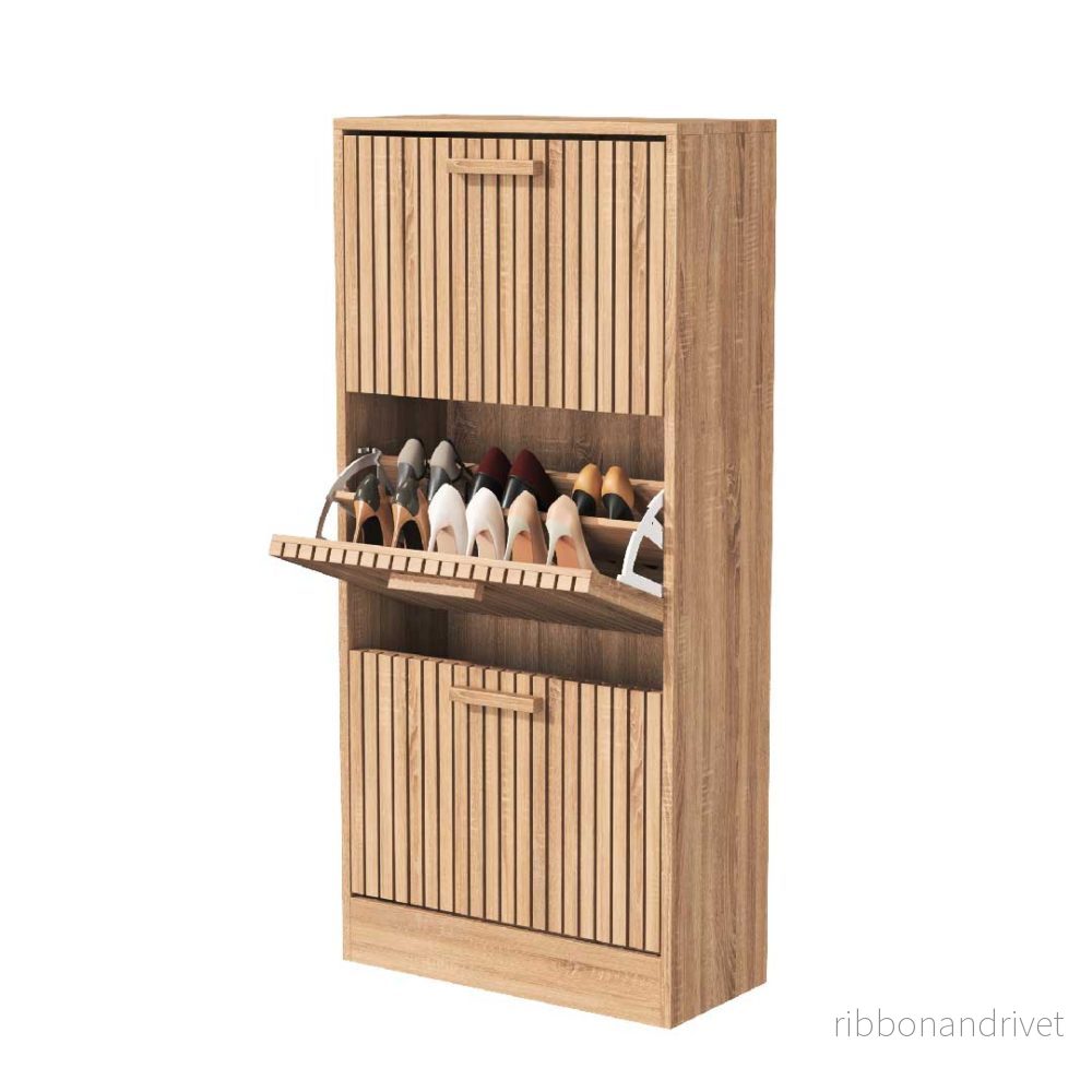 Yelenaro skoskåp med 3 klaffar – Smalt hallskåp i trälook, 60×24×113 cm - Bild 3