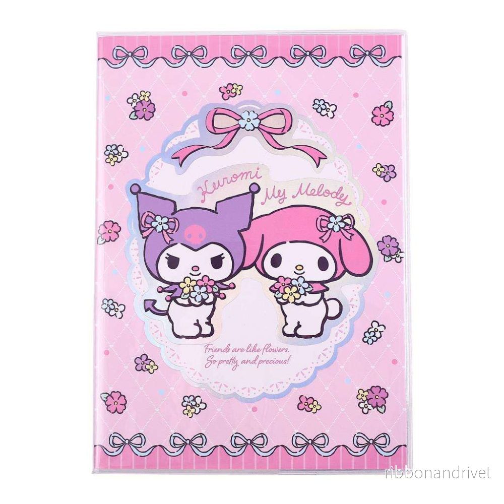 Kuromi & My Melody – Holografiskt Anteckningsblock med Mjuk Omslag – Pastellblommor – A5 – Rutmönstrat