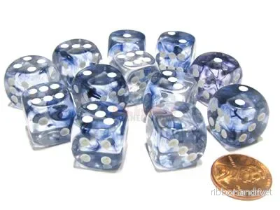 Chessex 16mm d6 med pips Tärningsblock (12 Tärningar) - Nebula Black w/white - Bild 2