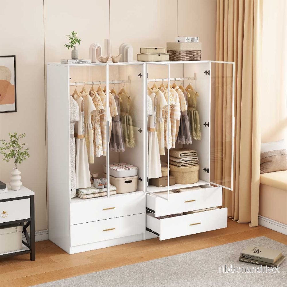 Yelenaro Smal garderob med transparenta glasdörrar och LED – Vit, 80 cm - Bild 3