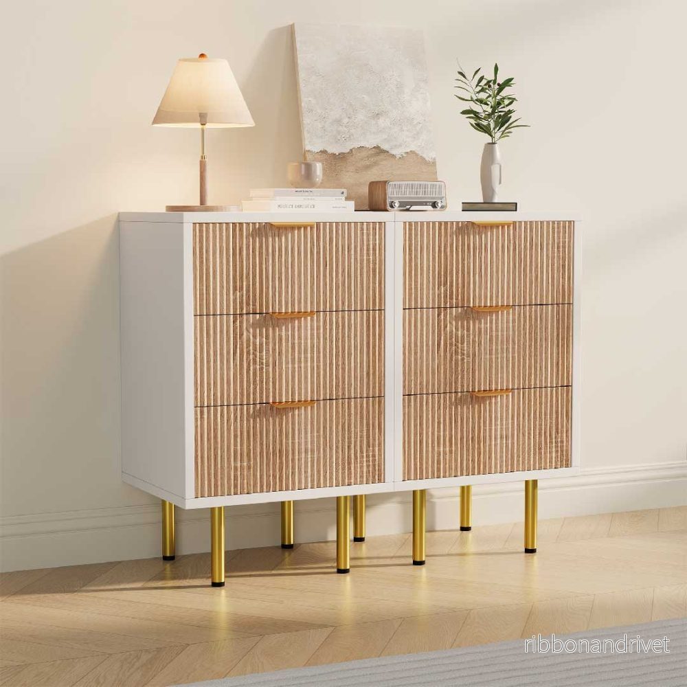 Yelenaro sängbord, 2 st. (3 lådor) – modernt i vitt och träimitation - Bild 2