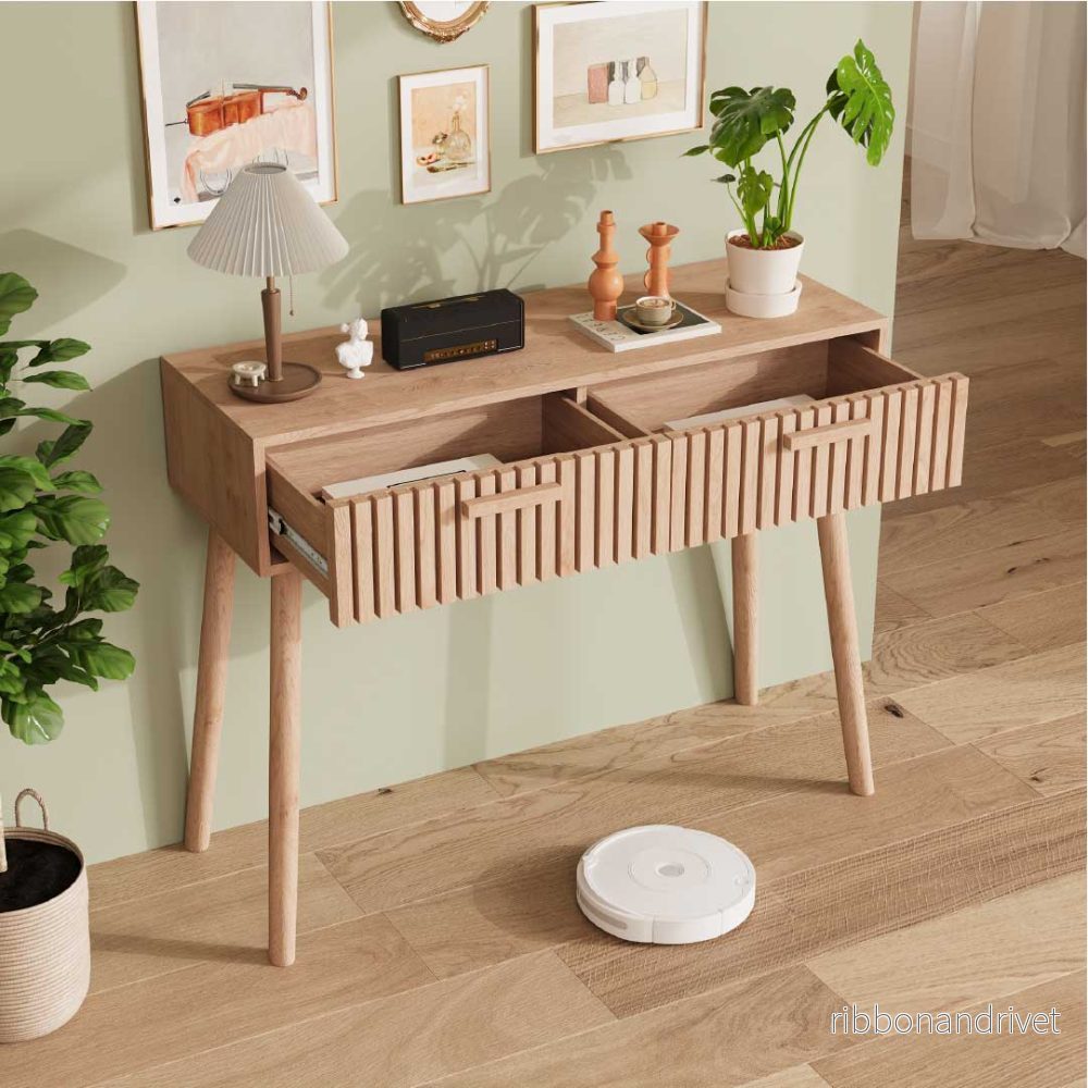Yelenaro konsolbord 100 cm med 2 lådor – hallbord i träimitation - Bild 3