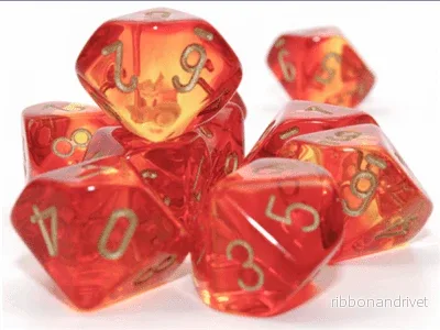 Gemini Transparent Röd-Gul/Guld Set med 10 d10 tärningar Gemini Transparent Röd-Gul/Guld Set med 10 d10 tärningar