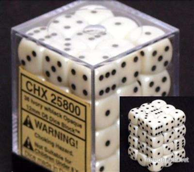 Chessex Opaque 12mm d6 Tärningar Block (36 Tärningar) – Elfenben m/svarta prickar Chessex Opaque 12mm d6 Tärningar Block (36 Tärningar) – Elfenben m/svarta prickar