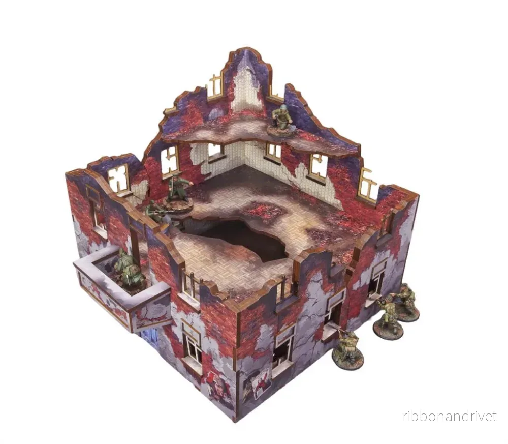WW2 Ostfront Stalingrad Lägenhetsblock Bak (med balkong) (1) FÖRMÅLAD [28mm/1:56]